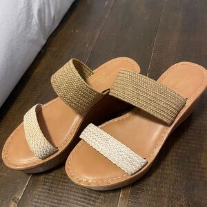 Chinese Laundry Tan and Cream Wedge Sandals